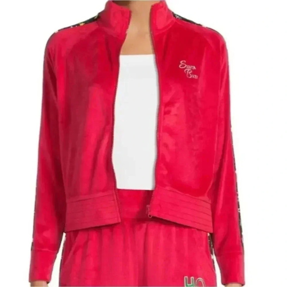 NWOT Santa Baby Christmas Cats Velour w/ Sequins Zip-up Track Jacket Junior's L - Picture 2 of 11